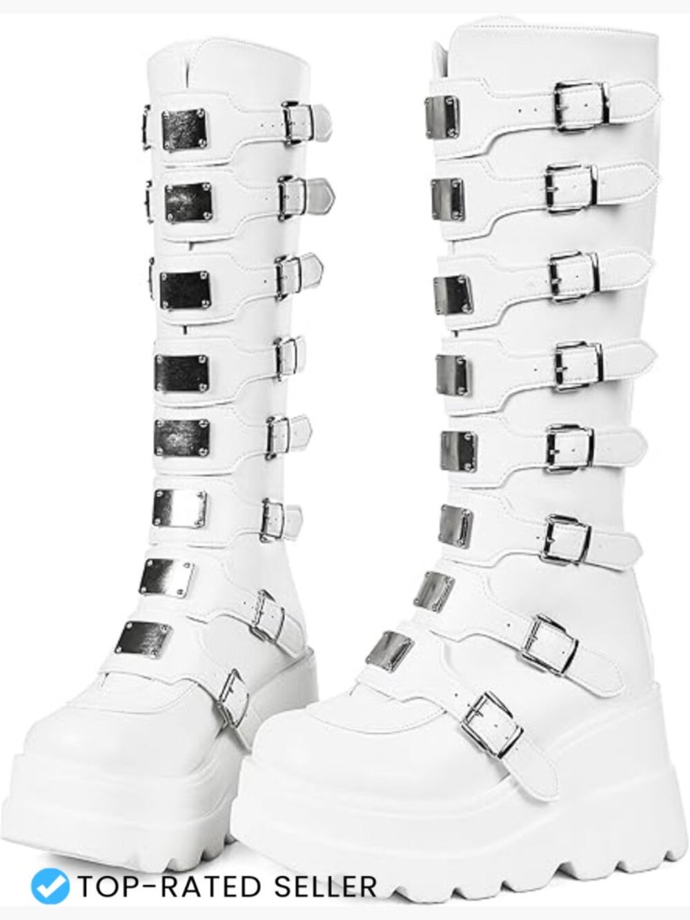 Wedge Platform Knee High Boots Round Toe Zip Punk Goth Combat Boots